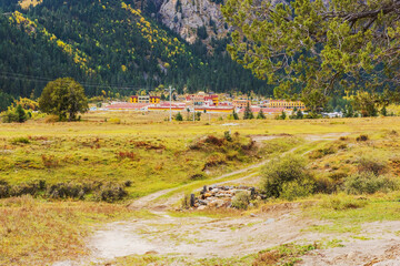 Natural beauty of temples, grasslands and pastures in Xizang Autonomous Region of China 