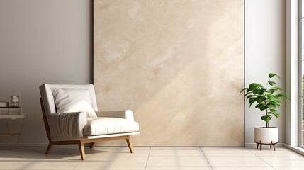 Interior of a room with marble walls, window and white chair. Created with Ai
