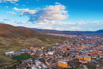 Natural beauty of temples, grasslands and pastures in Xizang Autonomous Region of China