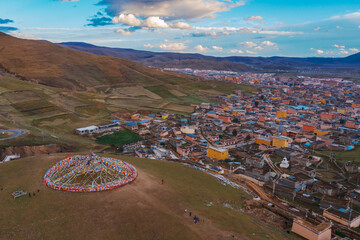 Natural beauty of temples, grasslands and pastures in Xizang Autonomous Region of China