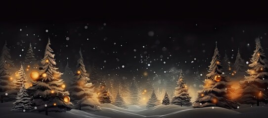 Naklejka premium Winter wonderland. Majestic scene of snowfall blanketing pine forest creating serene and enchanting landscape under night sky perfect for holiday greetings christmas cards and seasonal celebrations