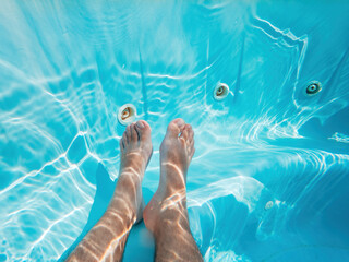 Hot tub, underwater shot of male legs in water