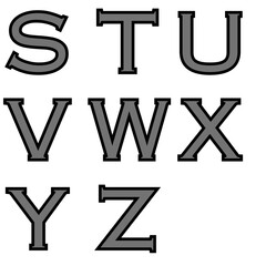 Gray English alphabet and black outline