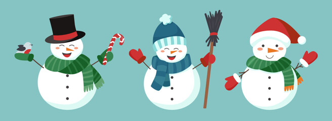 Christmas and winter concept. Set of snowmen.	
