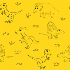 dinosaurs seamless pattern hand drawn in doodle style.