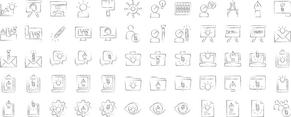 Graphic design hand drawn icons set, including icons such as student, Art, Brush, Creative Tool, Tools, View, and more. pencil sketch vector icon collection