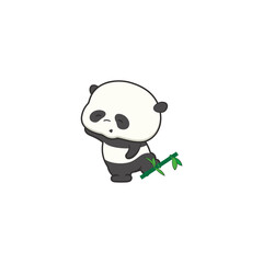 set of cute pandas carrying bamboo illustration