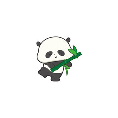 set of cute pandas carrying bamboo art