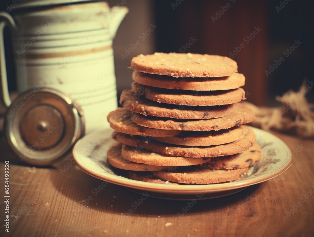Poster a stack of cookies on a plate. generative ai.