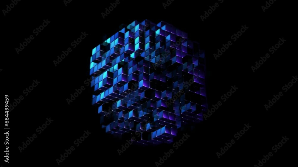 Aufkleber 3d sphere of glowing neon cubes in dynamic motion. abstract concept of database, information technol