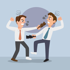 Two agressive businessmen fighting in office,illustration vector eps10 cartoon. 