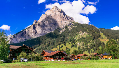 Switzerland scenic places. picturesque  Kanderseg village and ski resort surrouded by impressive...