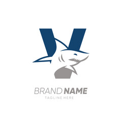 Letter V Shark Logo Design Vector Icon Graphic Emblem Illustration