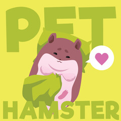 Bright squared banner with cute hamster pet flat style, vector illustration