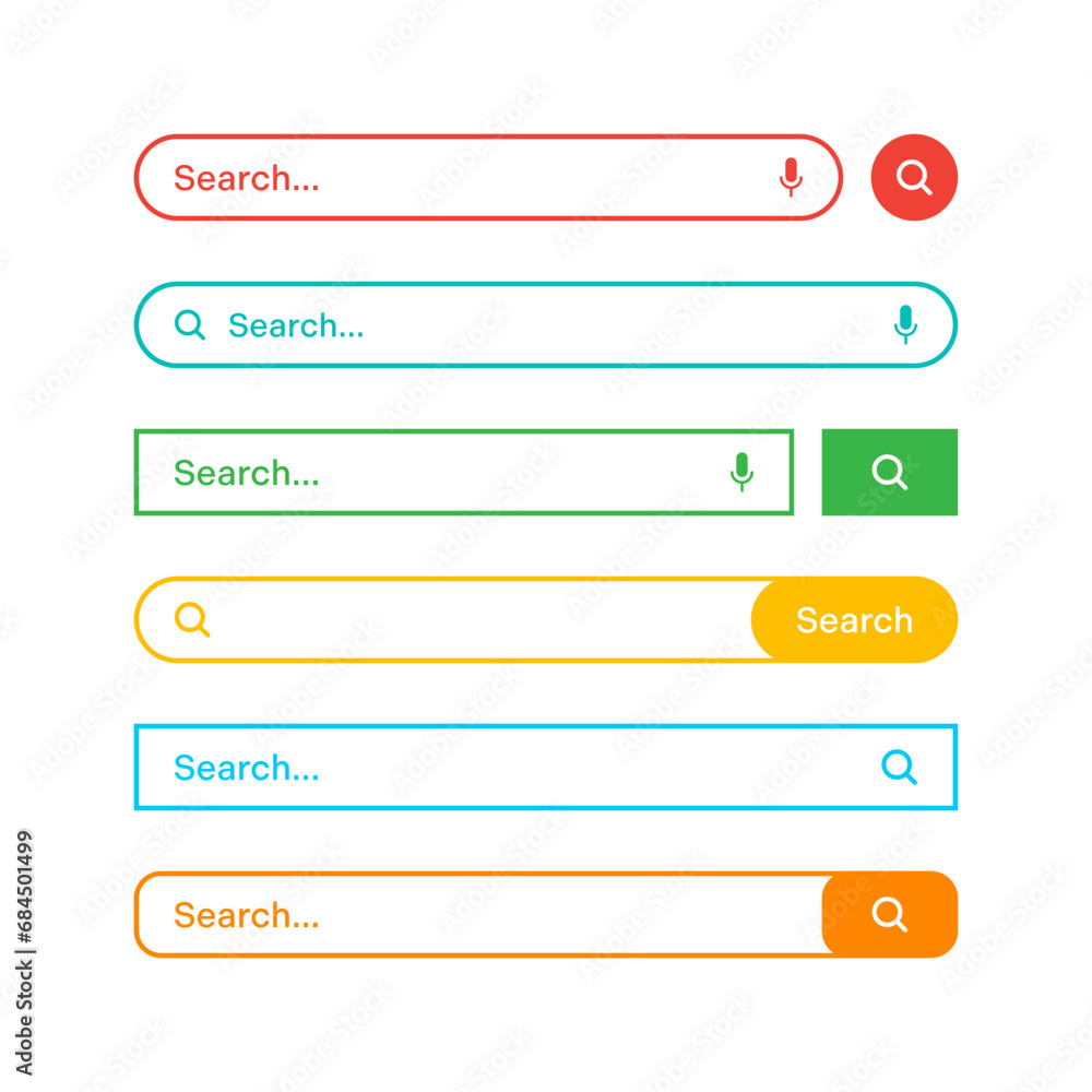 Poster colorful search bar templates. internet browser engine with search box, address bar and text field. 