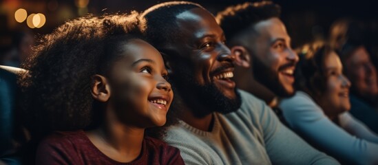 african american happiness family enjoy movie theater watch cinema together fun laugh smile happiness entertainment together family concept - Powered by Adobe
