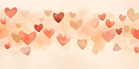 Abstract background illustration with beige watercolor hearts 