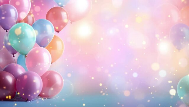 Colorful 3D balloons on glitter background, happy birthday, happy holidays dynamic video