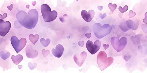 Abstract background illustration with purple watercolor hearts 