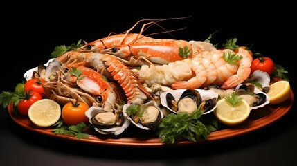 mixed seafood contain blue crabs mussels big shrimps.