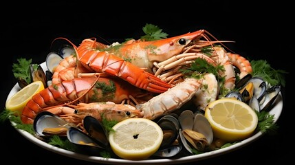 mixed seafood contain blue crabs mussels big shrimps.