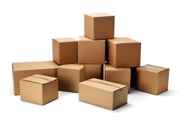 several boxes of cardboard boxes isolated on white background