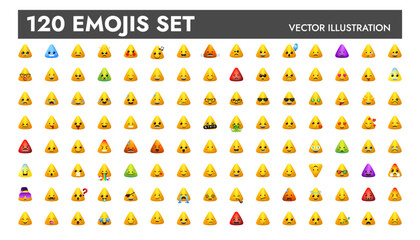 Big yellow triangle emoji set vector illustration design.