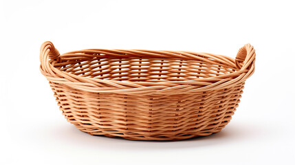 an empty wicker basket isolated on a white background