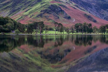 Reflection in Buttermere Lake, Lake District National Park, Cumbria, England, United Kingdom, Europe