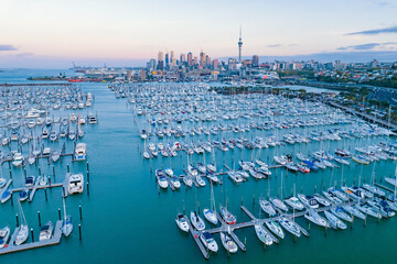 Westhaven marina looking back to Auckland city, New Zealand