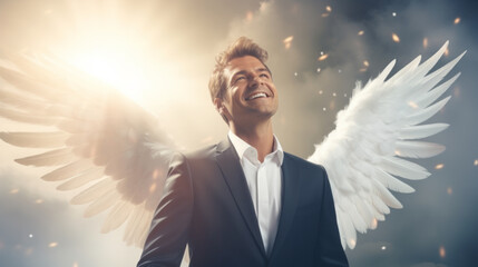 Business man with angel wings , business angel concept image