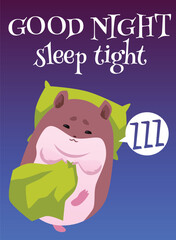 Cute hamster sleeping on a pillow, vector illustration on card or poster
