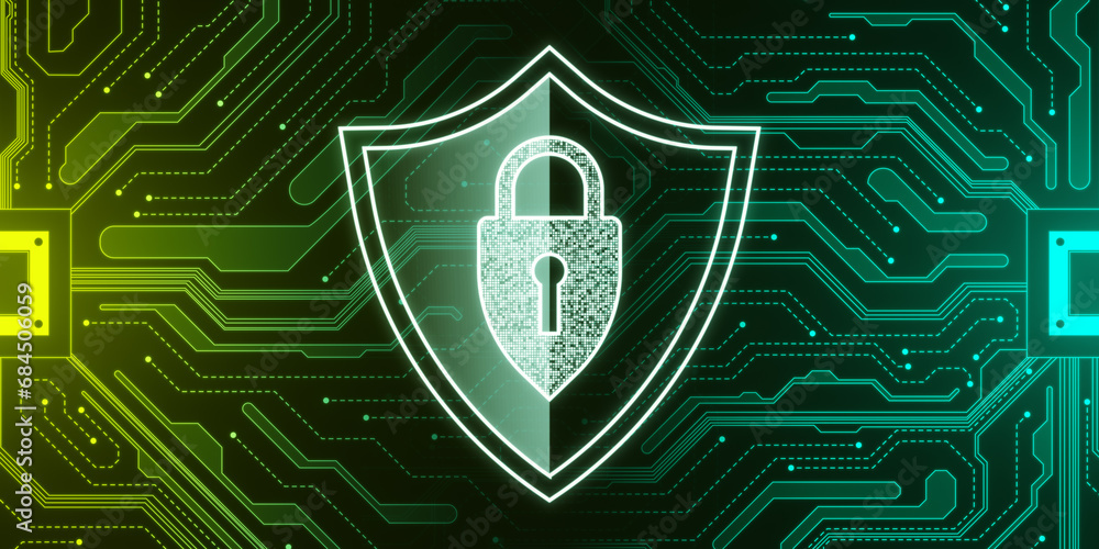 Aufkleber creative web protection sign with circuit on dark backdrop. web safety and security, shield, padlock