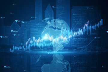 Futuristic Cityscape with Financial Growth Chart. 3D Rendering - obrazy, fototapety, plakaty