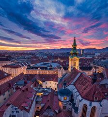 Sunset view of illuminated Graz, Austria