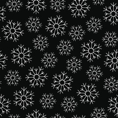 Snowflakes pattern. Seamless pattern on black background 