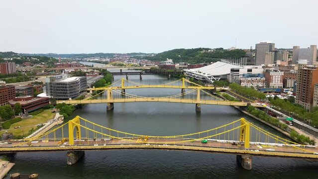 Aerial View Pittsburgh Bridges Downtown DRONE 4K