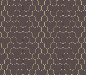 Geometric abstract vector hexagonal seamless background. Geometric modern brown and golden ornament. Seamless modern pattern