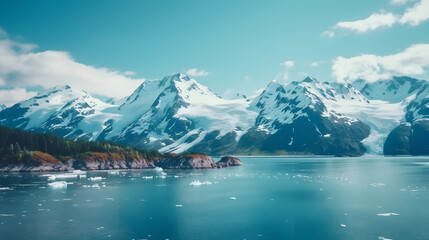 Glacier Bay cruise - Alaska nature landscape. Glacier Bay National Park in Alaska, USA. Scenic view from cruise ship vacation Alaska travel showing mountain peaks and glaciers. generative ai.