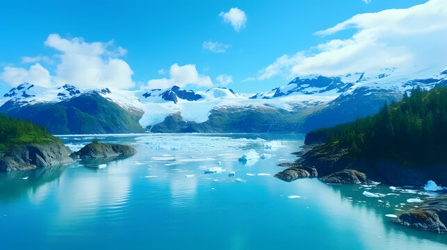 Glacier Bay cruise - Alaska nature landscape. Glacier Bay National Park in Alaska, USA. Scenic view from cruise ship vacation Alaska travel showing mountain peaks and glaciers. generative ai.