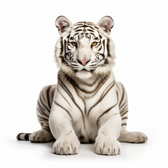 White tiger sitting isolated on white background