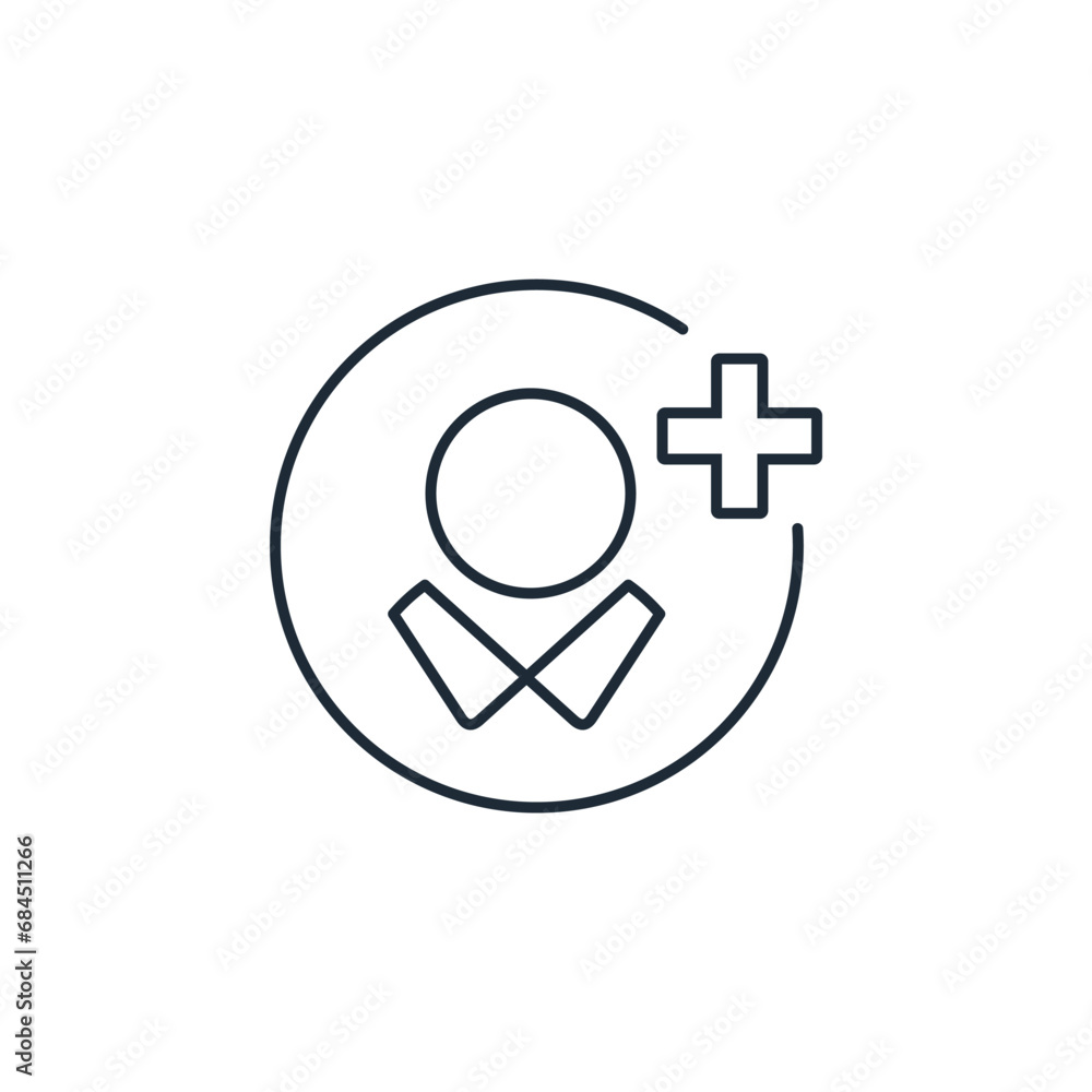 Poster add a new user. vector linear illustration icon isolated on white background.