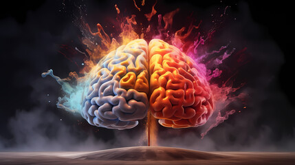 Concept art of a human brain exploding with knowledge and creativity,PPT background