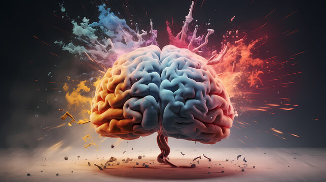 Concept art of a human brain exploding with knowledge and creativity,PPT background