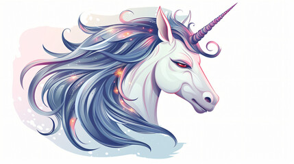 Obraz na płótnie Canvas White unicorn vector head with mane and horn