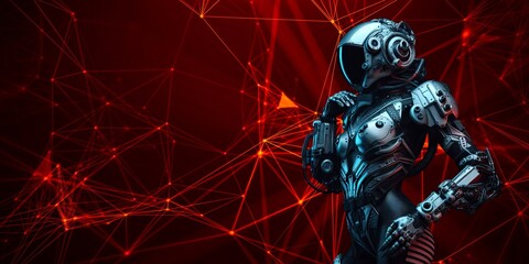 Hyper realistic futuristic robot ultron cyborg technology background for poster art illustration cover with blank empty copy space text future machines artificial intelligence AI singularity concept