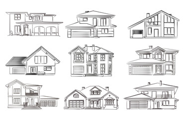 vector sketch set of houses with garage 