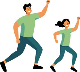 The cheerful Healthy people run for exercise happily with big smiles. Flat Style Cartoon Illustration.