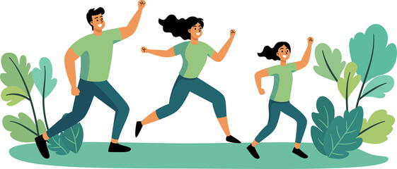 The cheerful Healthy people run for exercise happily with big smiles in the park. Flat Style Cartoon Illustration.
