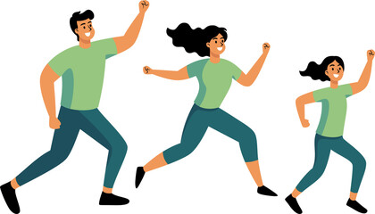 The cheerful Healthy people run for exercise happily with big smiles. Flat Style Cartoon Illustration.